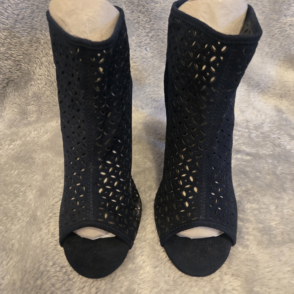 JustFab Black Perforated Ankle Booties